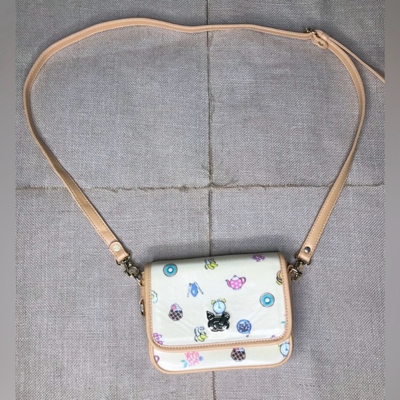 Small Pale Yellow Playful Print Crossbody Purse Pocketbook Whimsical Fun Twee - Picture 2 of 10
